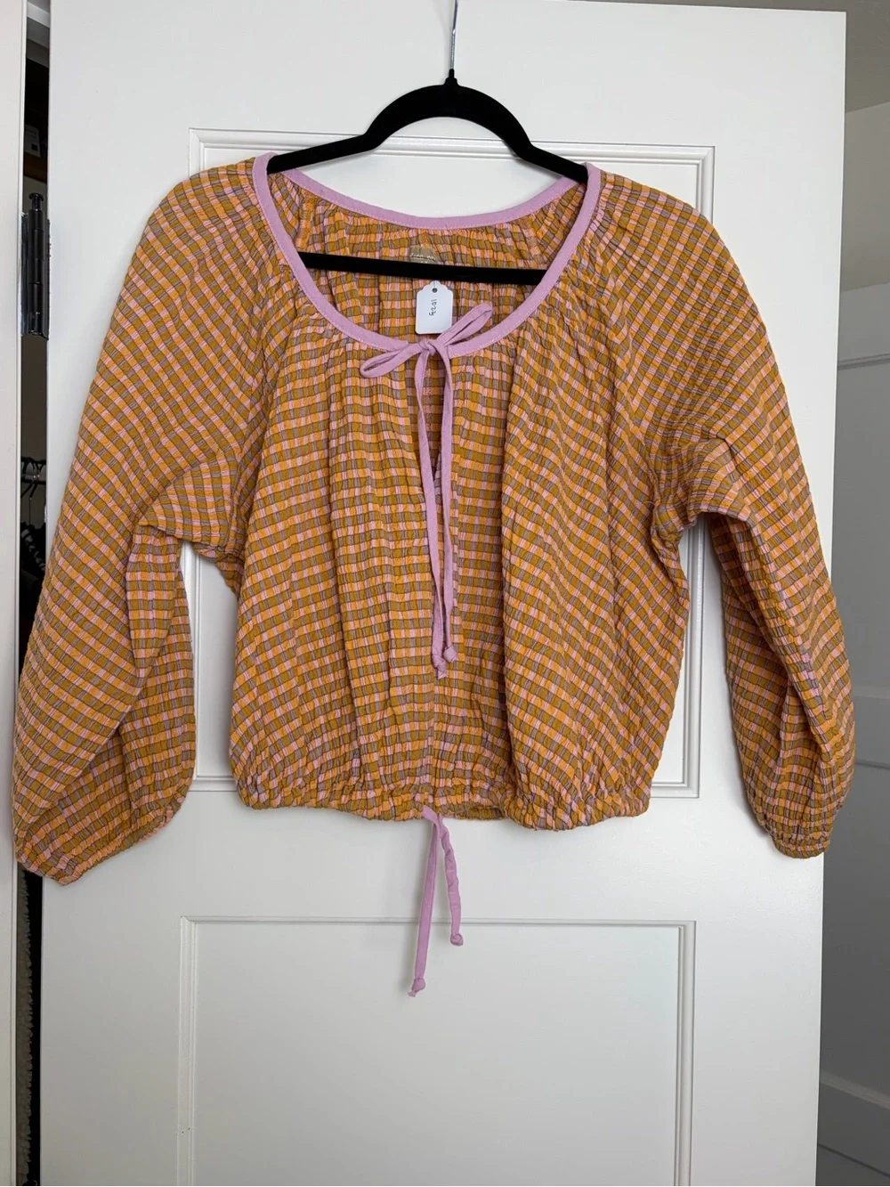 Free People Free-est Clara Plaid Gingham Seersucker Top (Small)
